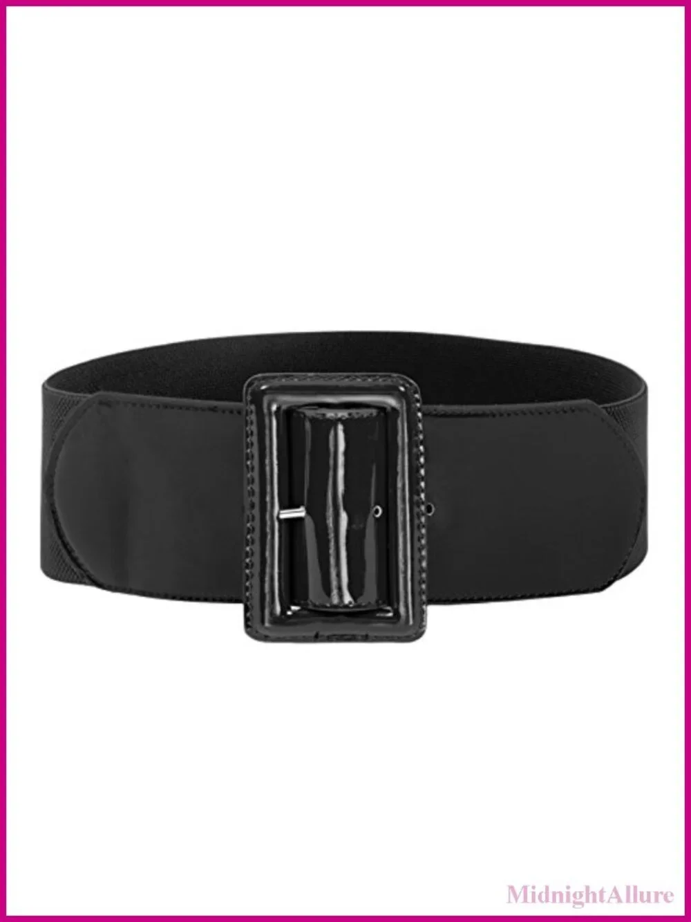 Women's Stretchy Belt 3 Inch Wide Elastic PU Leather Vintage Chunky Buckle